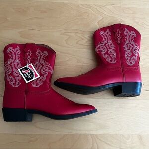 NWT Justin Short Embroidered Cowboy Boots in Red Leather - Size 5.5D